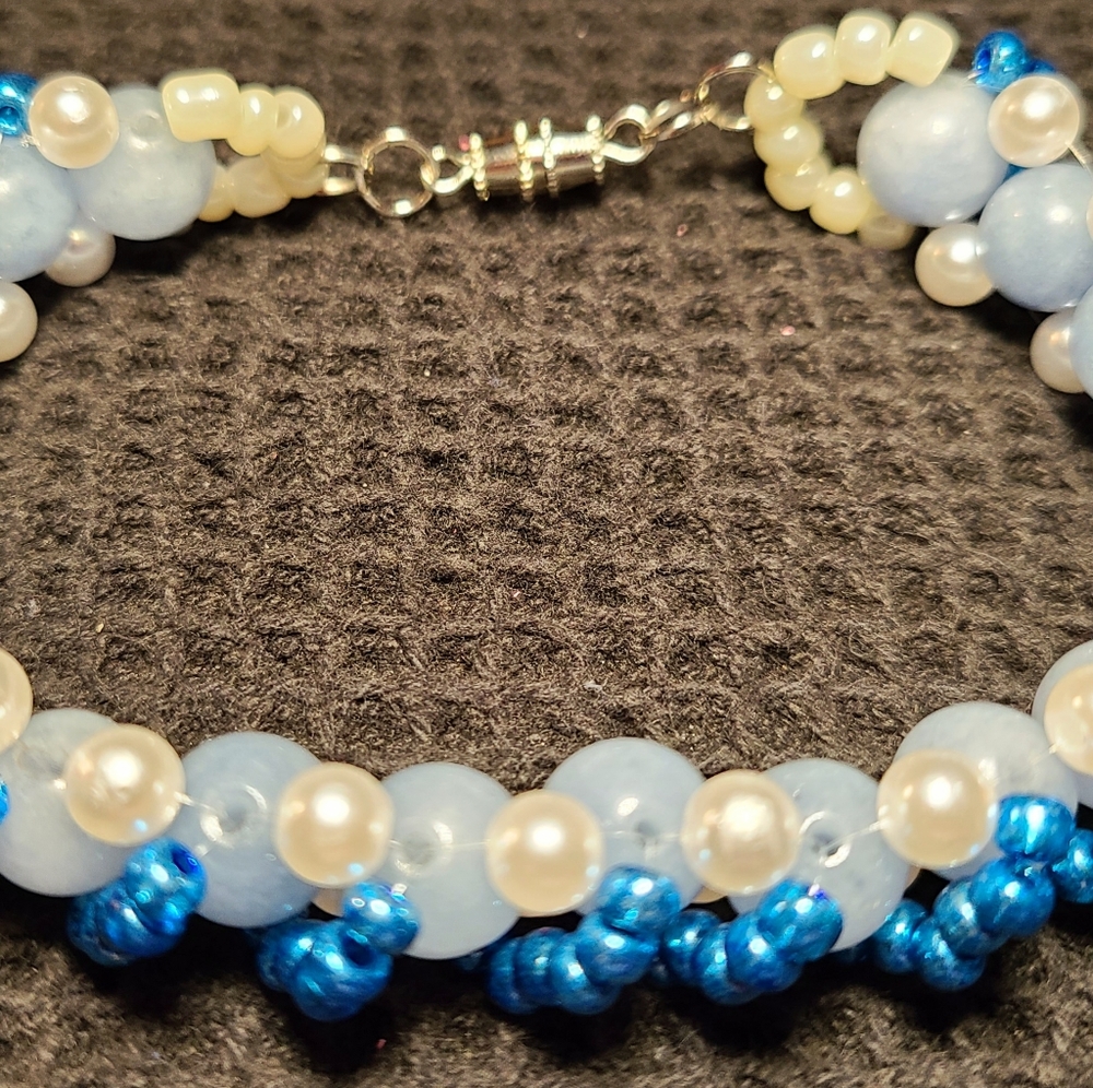 Aquamarine anklet or pet cat dog collar necklace